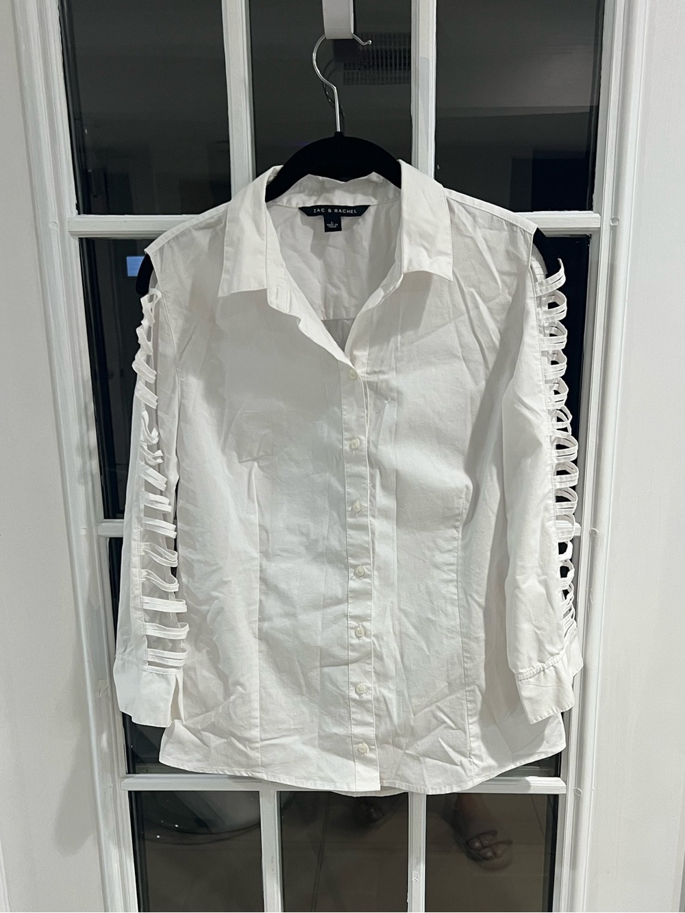 Zac & Rachel Women's White Button Down Shirt with Cutout Sleeves size Large